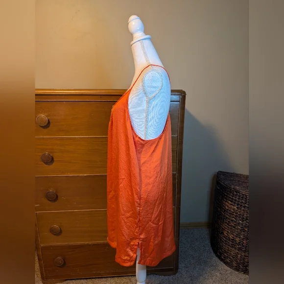 aerie Intimates Women's Satin Sleepwear Dress Adjustable Straps Orange Crush - Picture 5 of 14